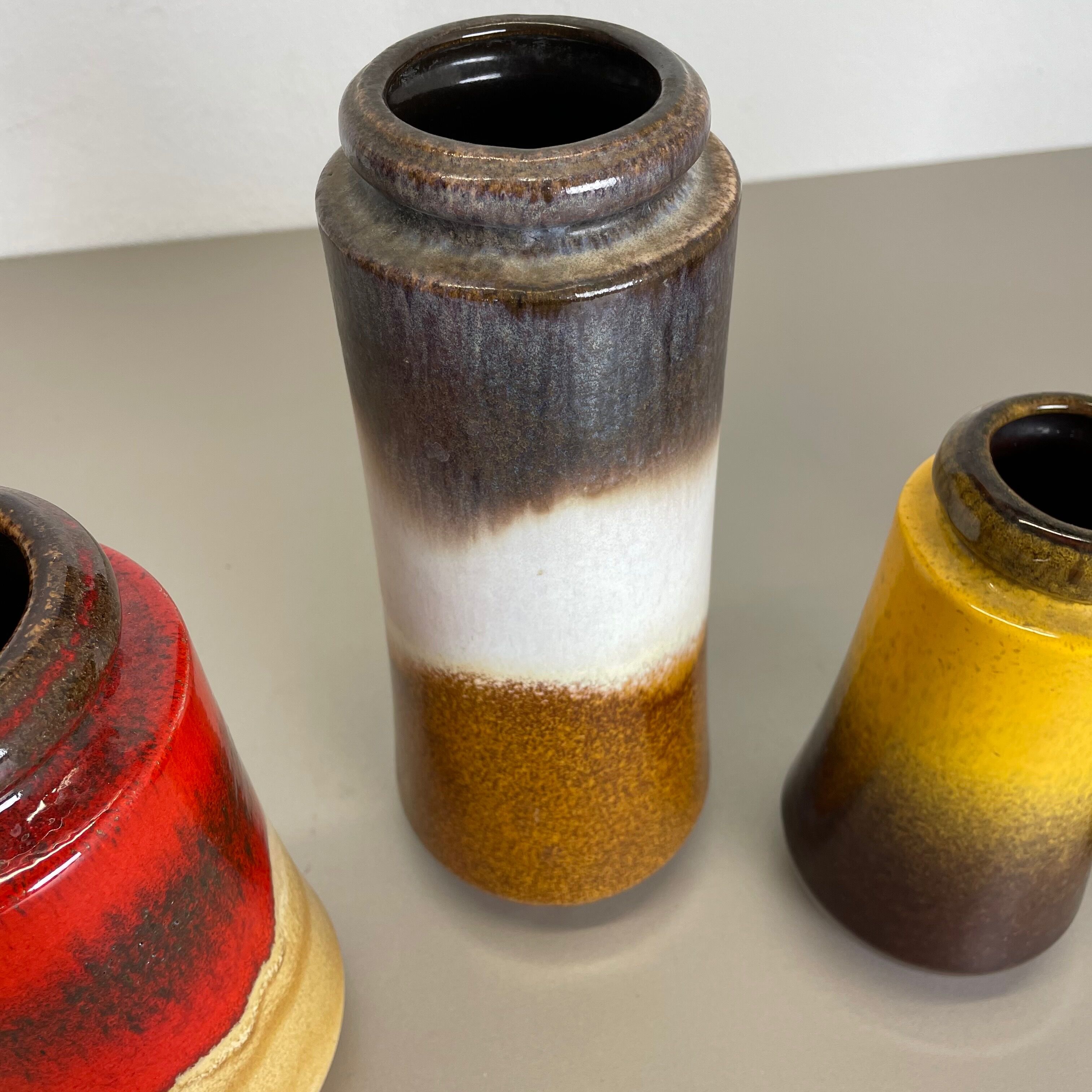 Set of Four 1970s Pottery Fat Lava "multicolor" Vases Made by Scheurich, Germany