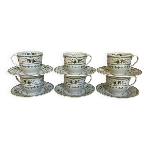 Six tasses et sous tasses provençal royal Doulton