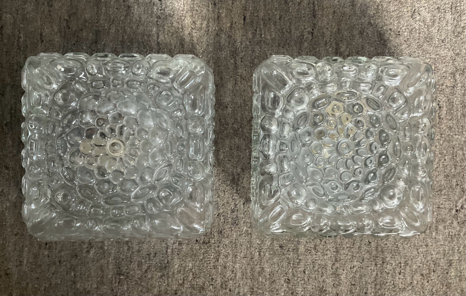 Pair of vintage wall lamps or ceiling lamp in molded glass 70s