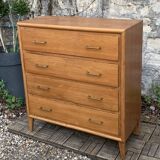 Vintage chest of drawers with compass feet, oak, original patina, 1950s