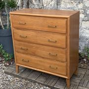 Vintage chest of drawers with compass feet, oak, original patina, 1950s