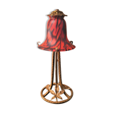Wrought iron lamp patinated gold with beautiful marbled tulip orange, red, black, very beautiful 35x15 art deco