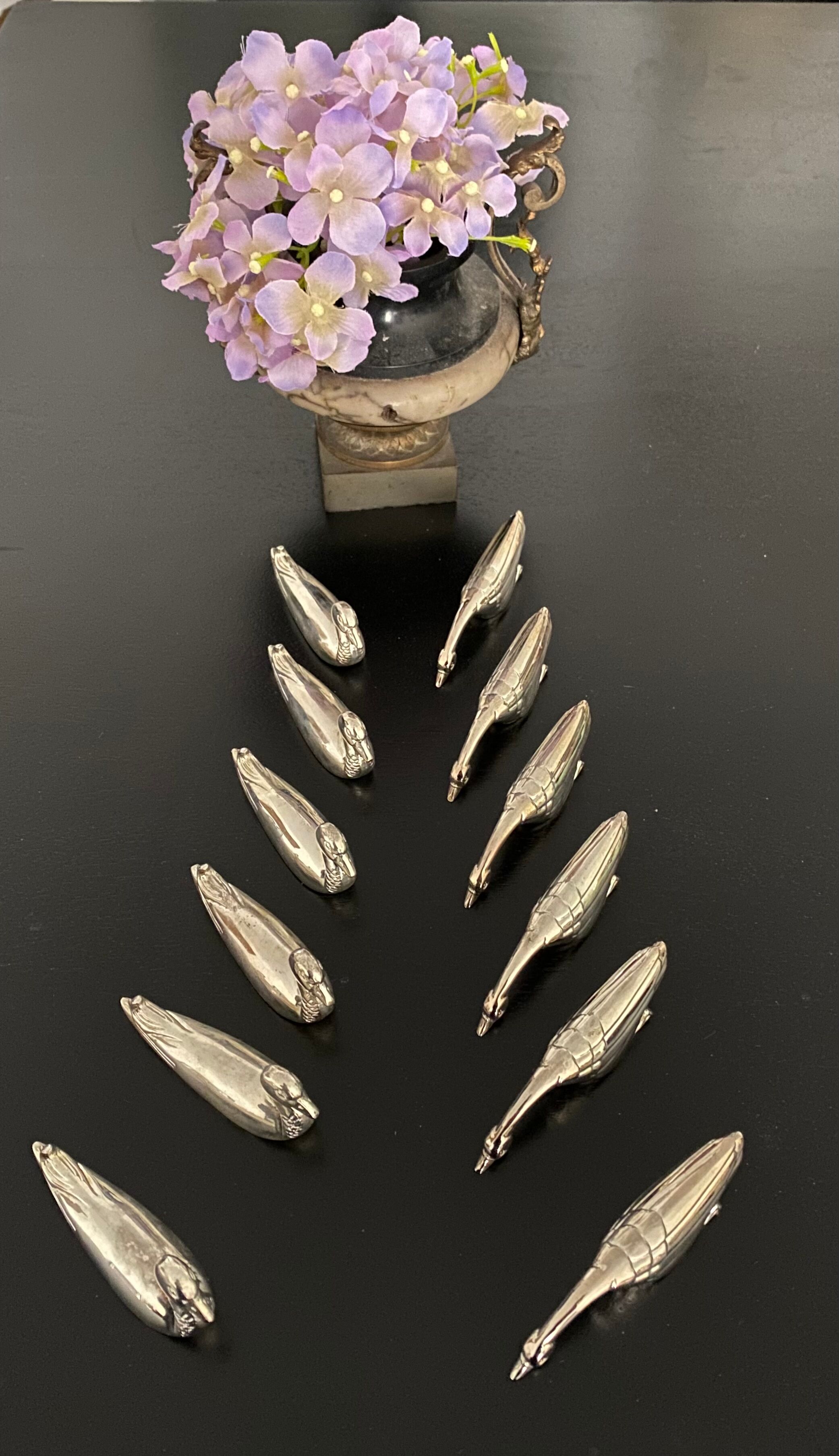 12 porte-couteaux forme canards et oies en metal