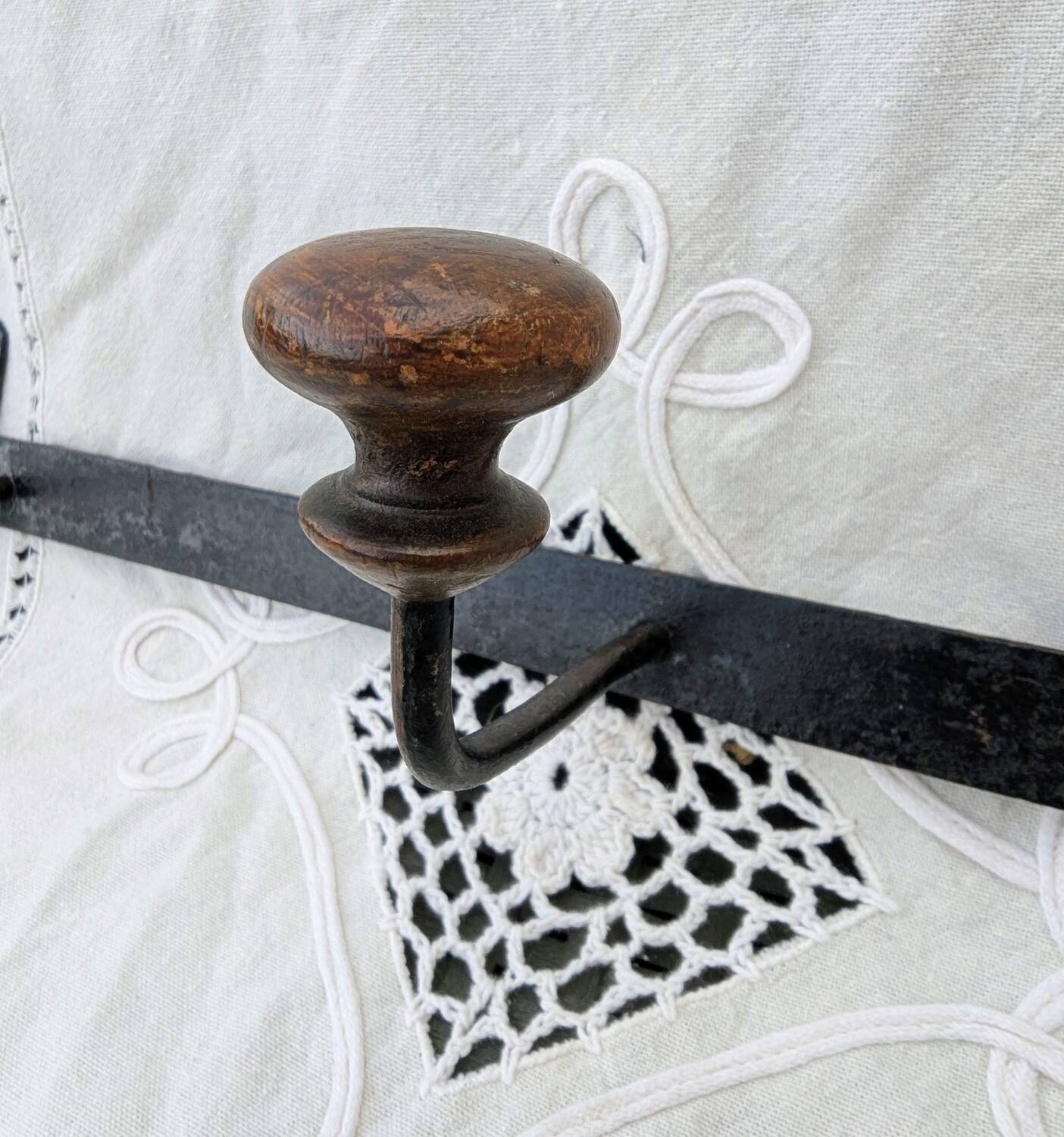 Wrought Iron Riveted Coat Rack with 3 Hooks Antique