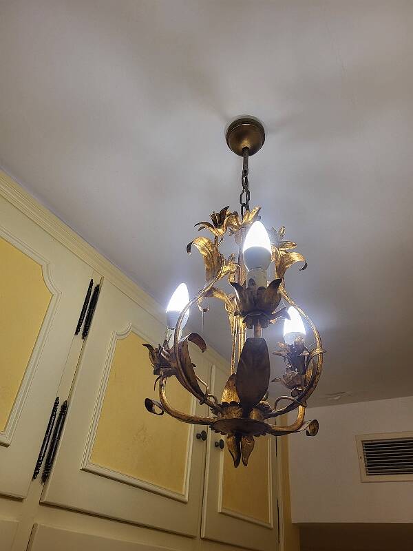 Set of 3 gold painted metal chandeliers