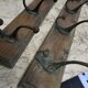 Wooden school coat rack and cast iron coat hooks