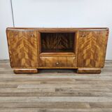 1940s Art Decò dressing table in blond walnut with sliding glass