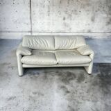Maralunga White Leather Sofa By Vico Magistretti For Cassina, 1970s No. 2