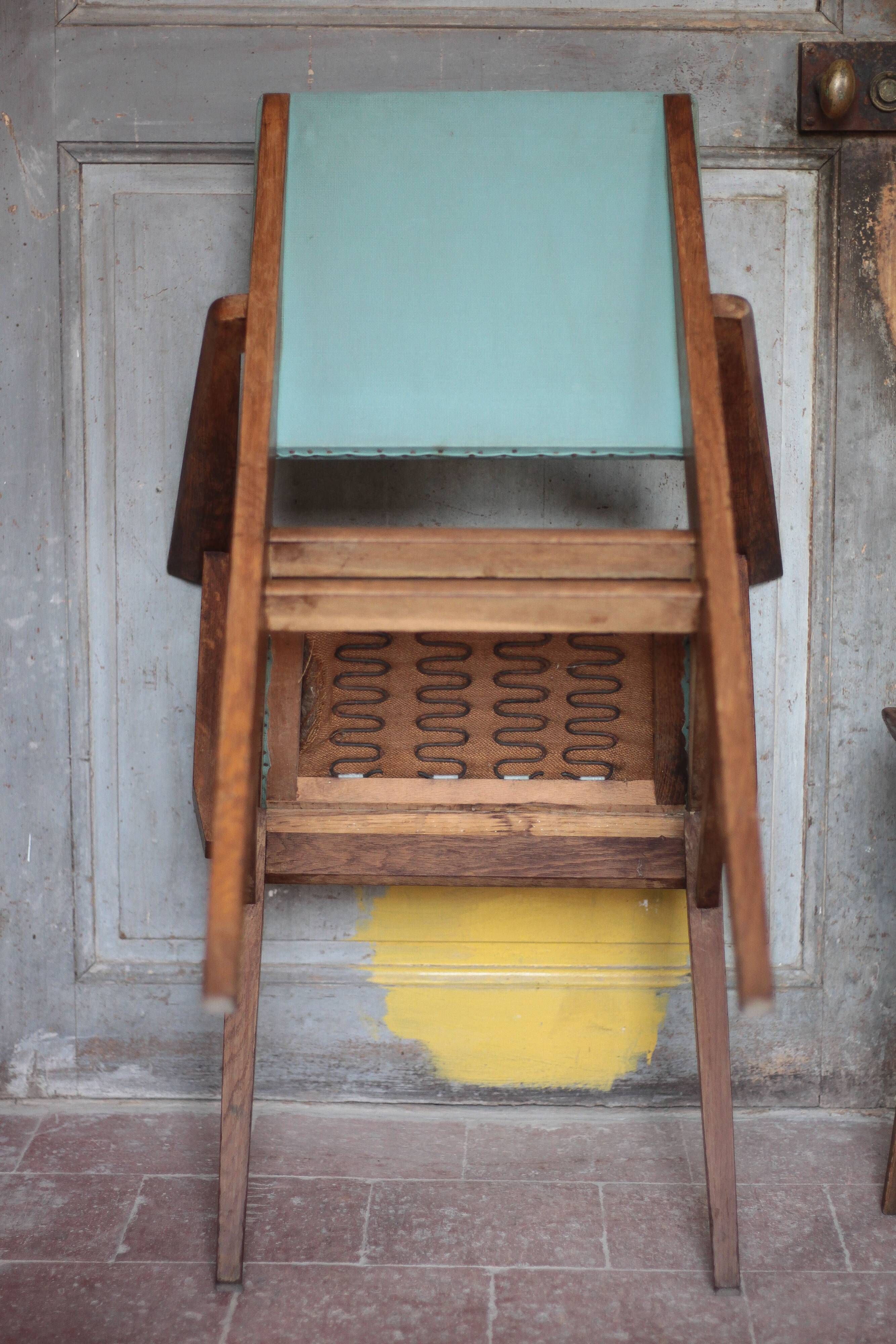 Pair of wooden bridge armchairs from the 1950s, vintage chairs.