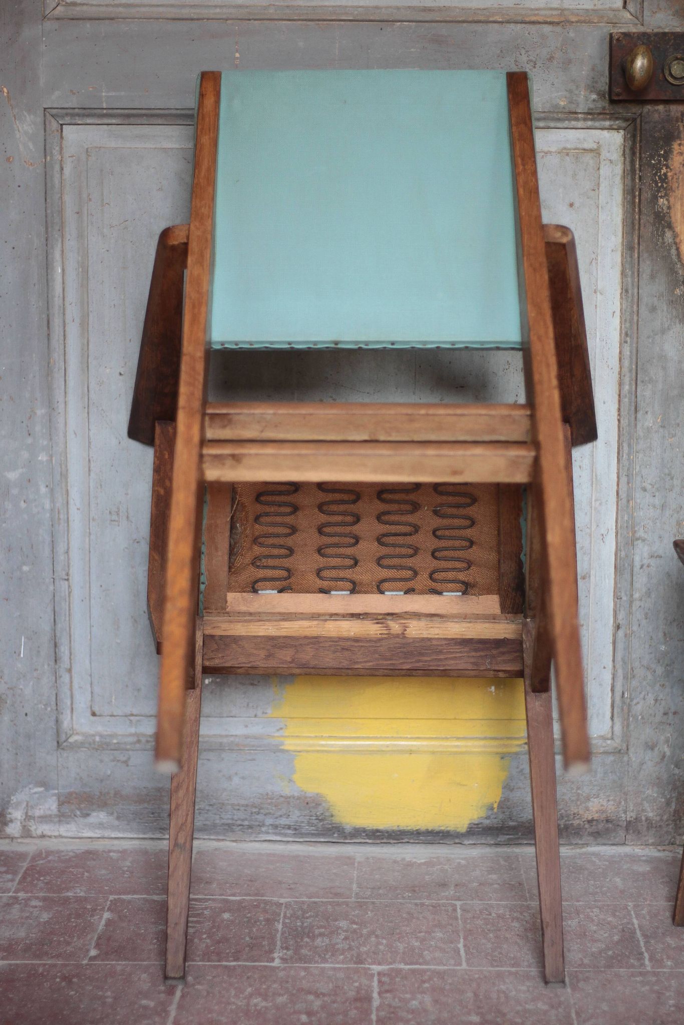 Pair of wooden bridge armchairs from the 1950s, vintage chairs.