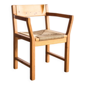Fauteuil brutaliste Tage Poulsen, pin, assise tressée cordelette papier