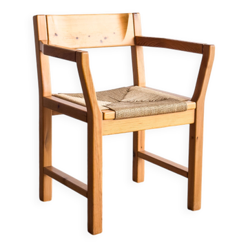 Brutalist chair by Tage Poulsen, pine, woven paper cord seat.