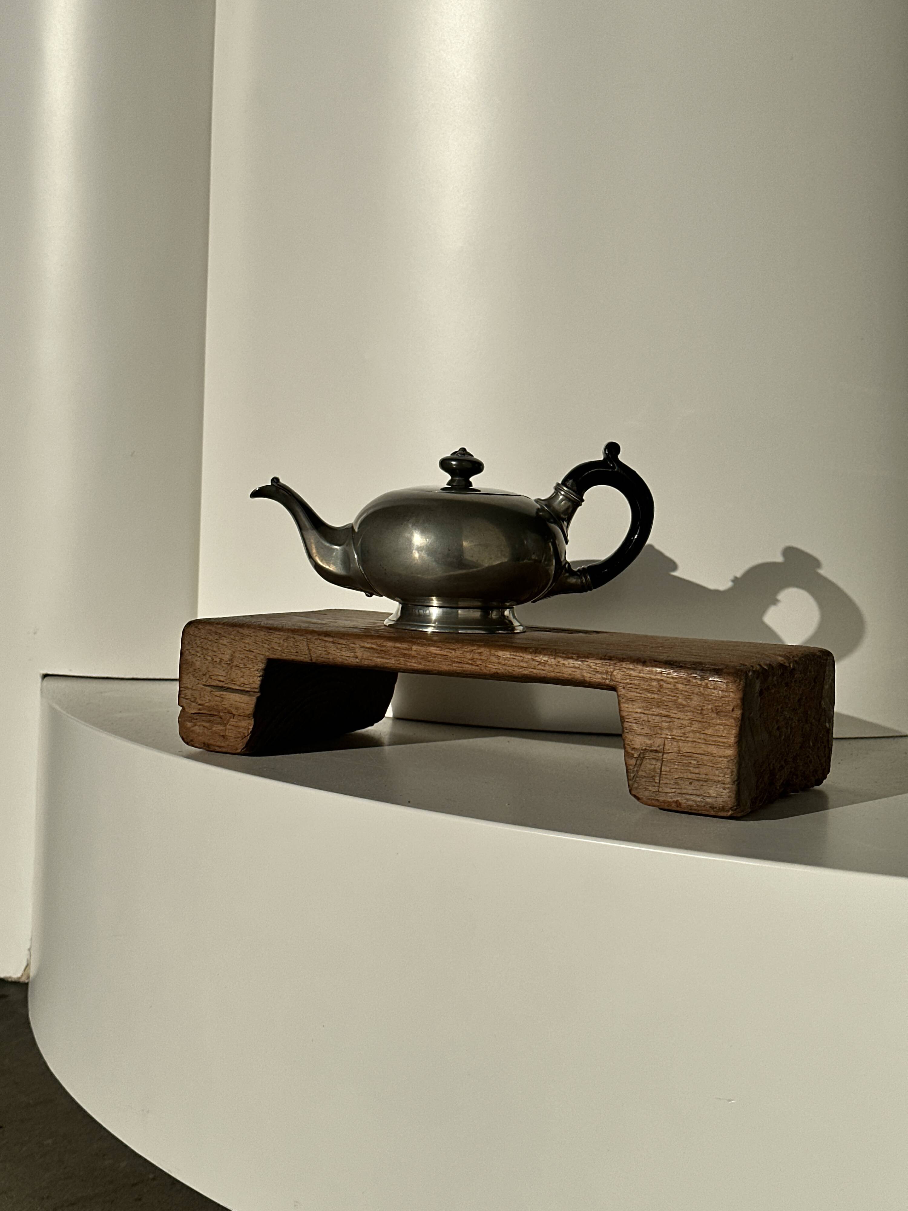 Small teapot, pewter coffee pot flattened oval shape