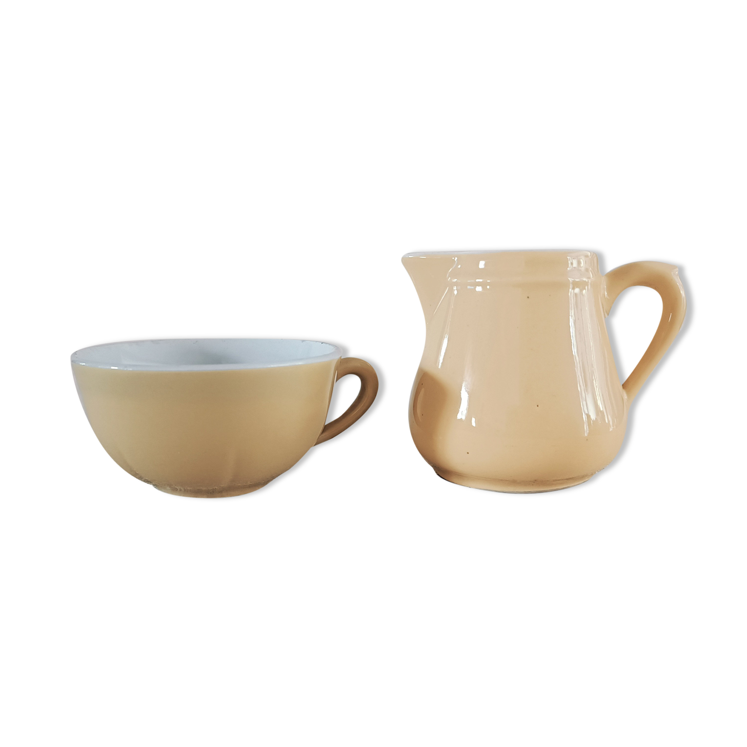 Earthenware cup and milk jar