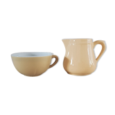 Earthenware cup and milk jar