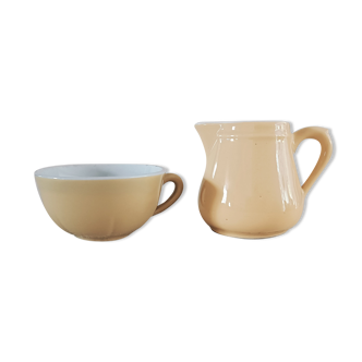 Earthenware cup and milk jar