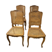 Lot de 4 chaises style Louis XV bois sculpté cannage 