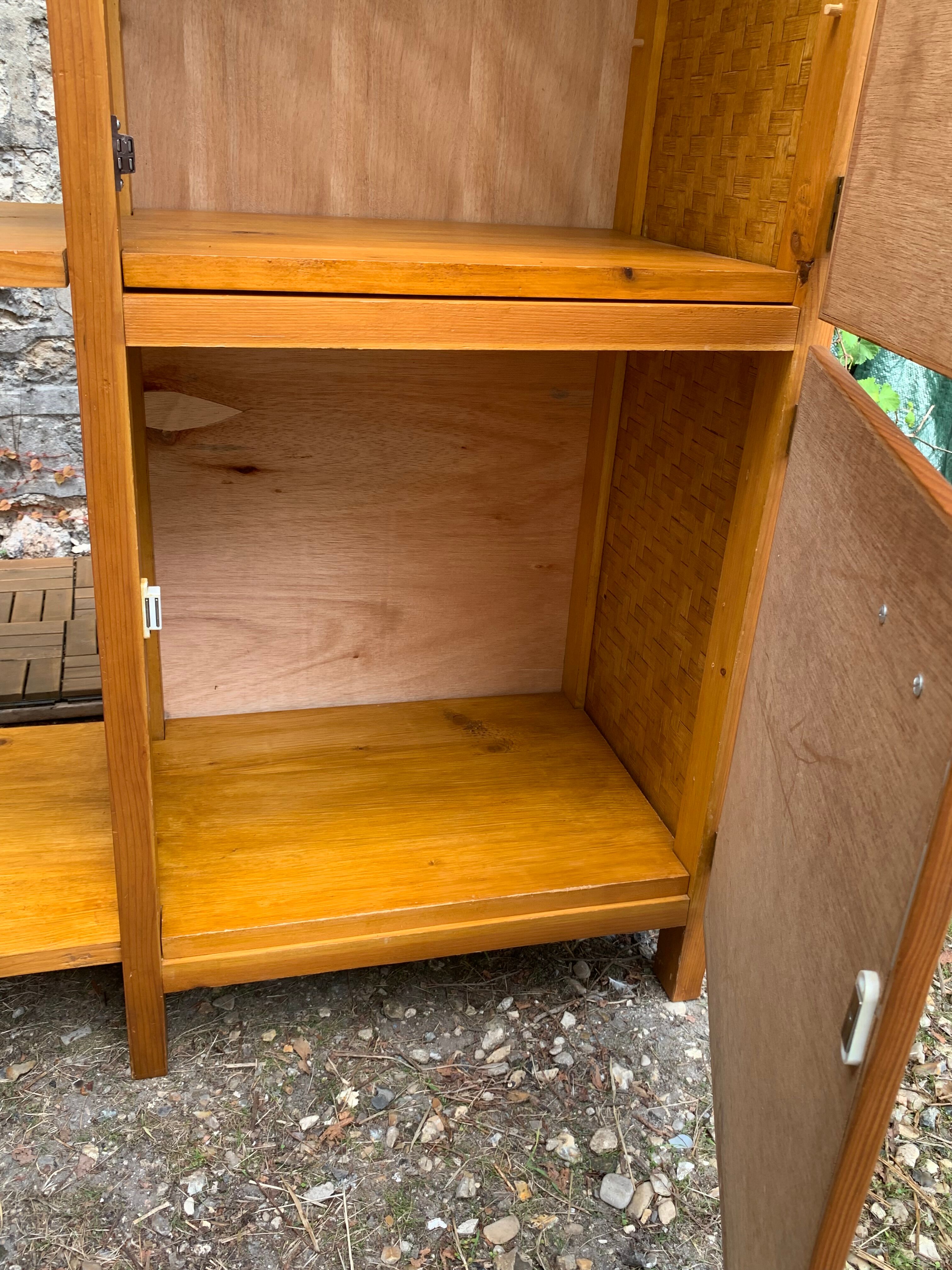 Bamboo cabinet woven and modular pine vintage 1960