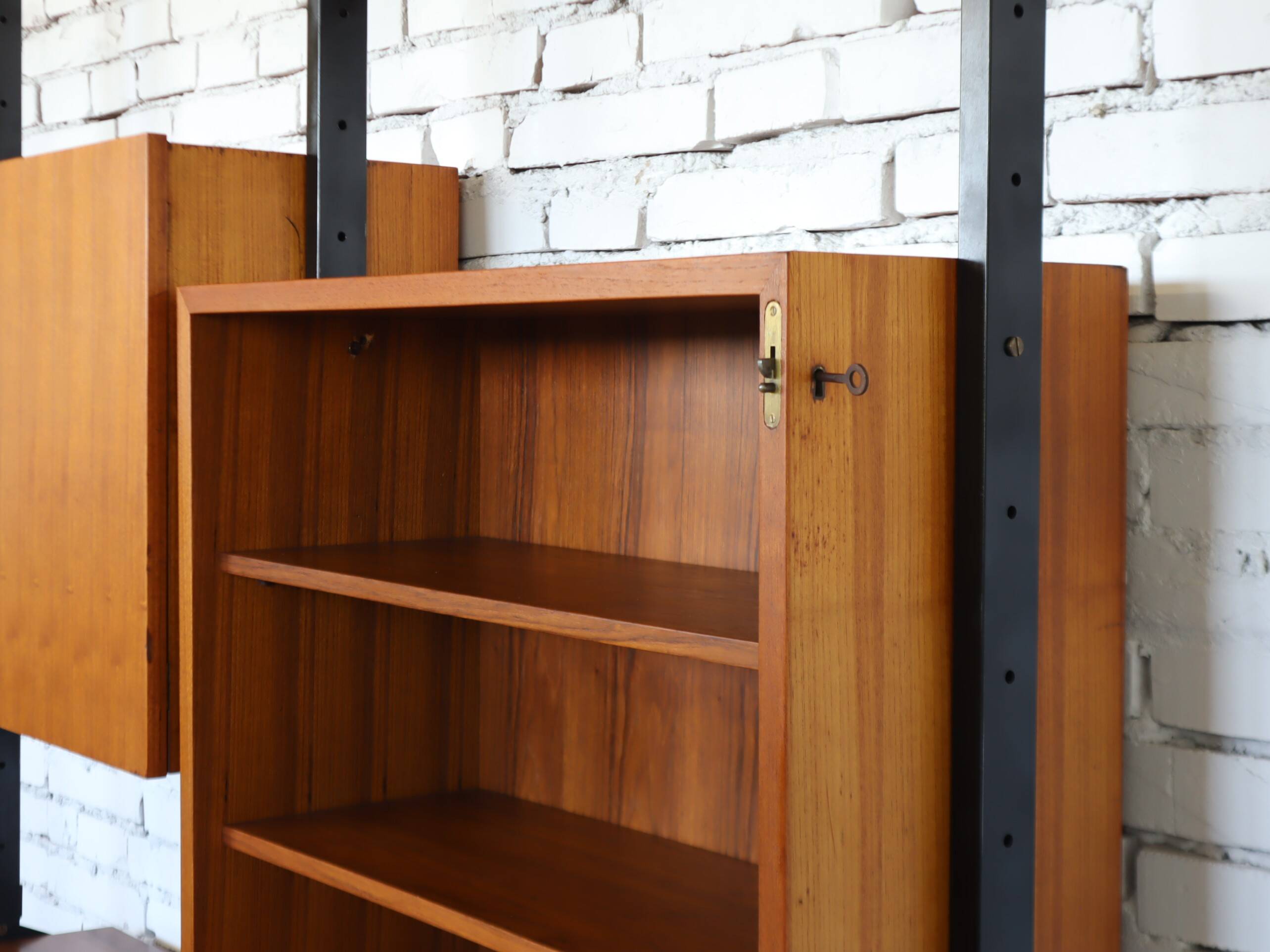 1950s mid-century wall unit teak and iron folding desk & cabinet module