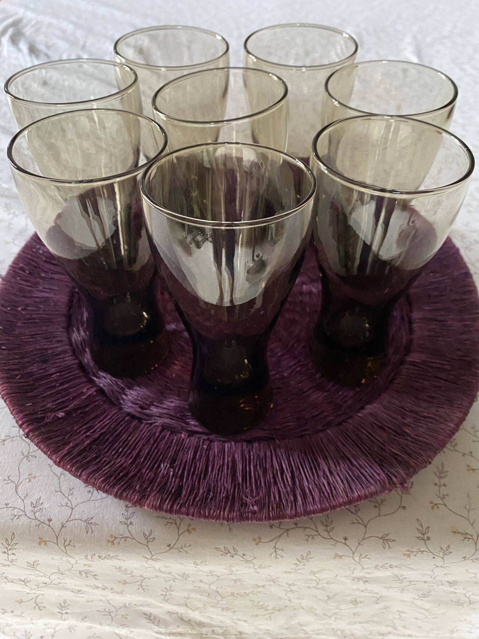 Set of 8 vintage smoked glasses