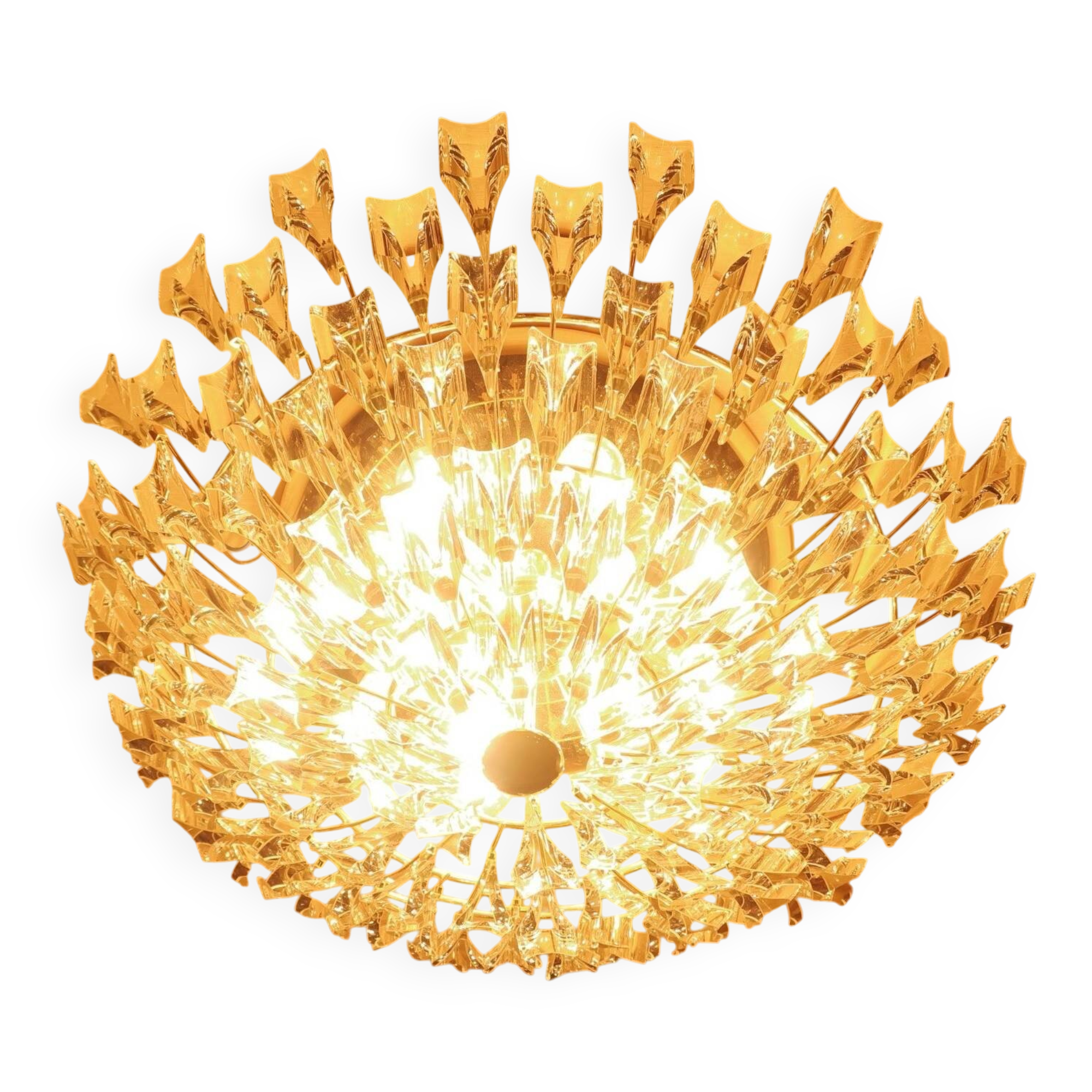 Stilkronen gold-plated brass and crystal chandelier, Italy 1970s