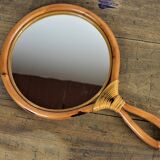Rattan handle mirror