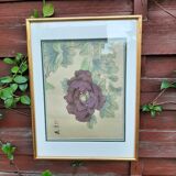 Chinese print purple flower under golden frame