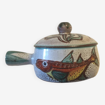 Tureen pan fondue pot - vintage ceramic - vallauris style - lobster fish