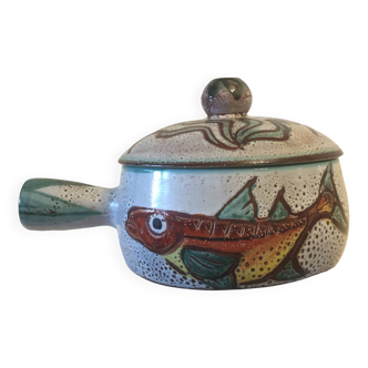 Tureen pan fondue pot - vintage ceramic - vallauris style - lobster fish