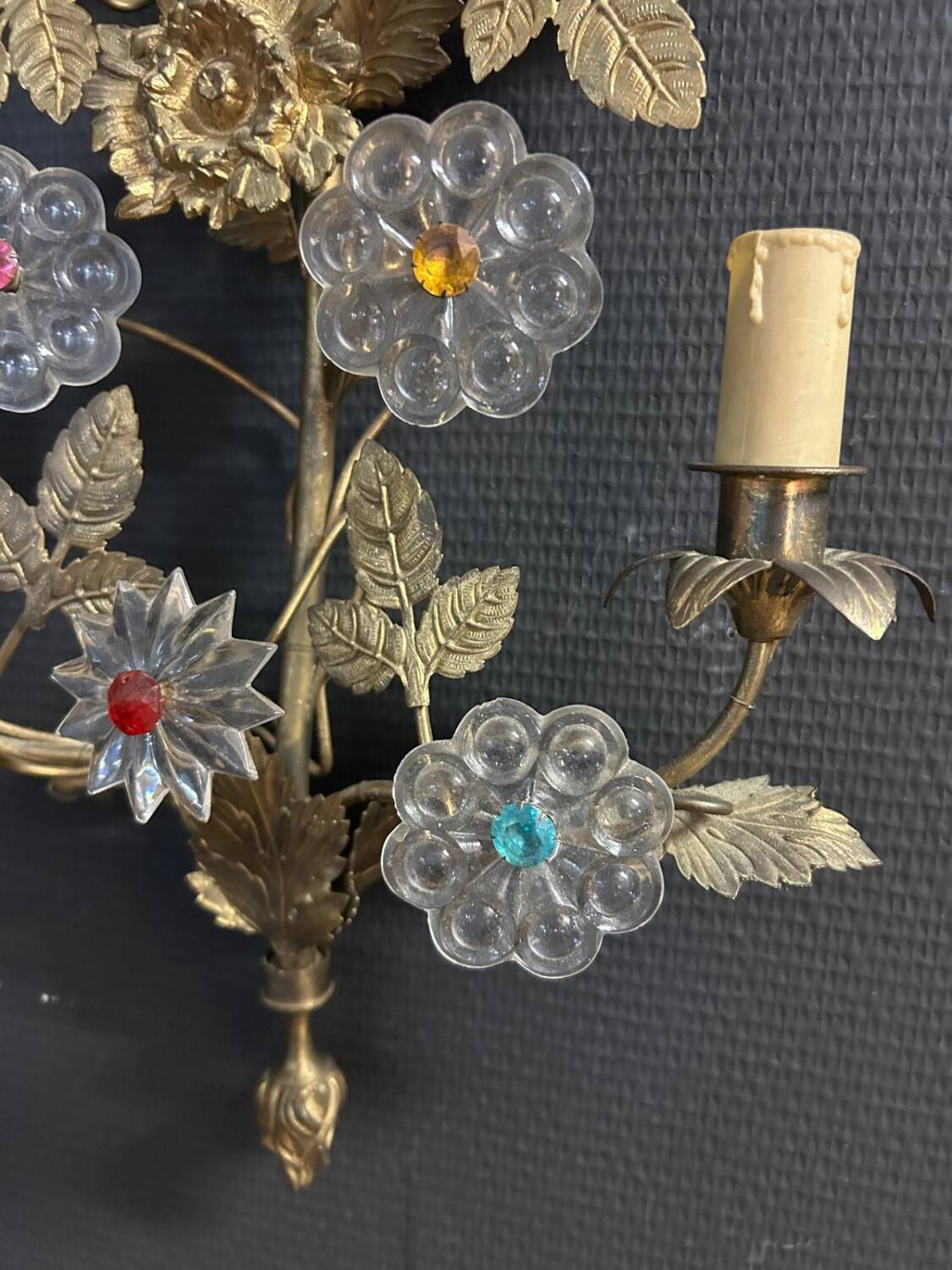 Important Pair of Church or Chapel Wall Lights in Gilded Brass and Glass, Late 19th Century, H 70 Cm