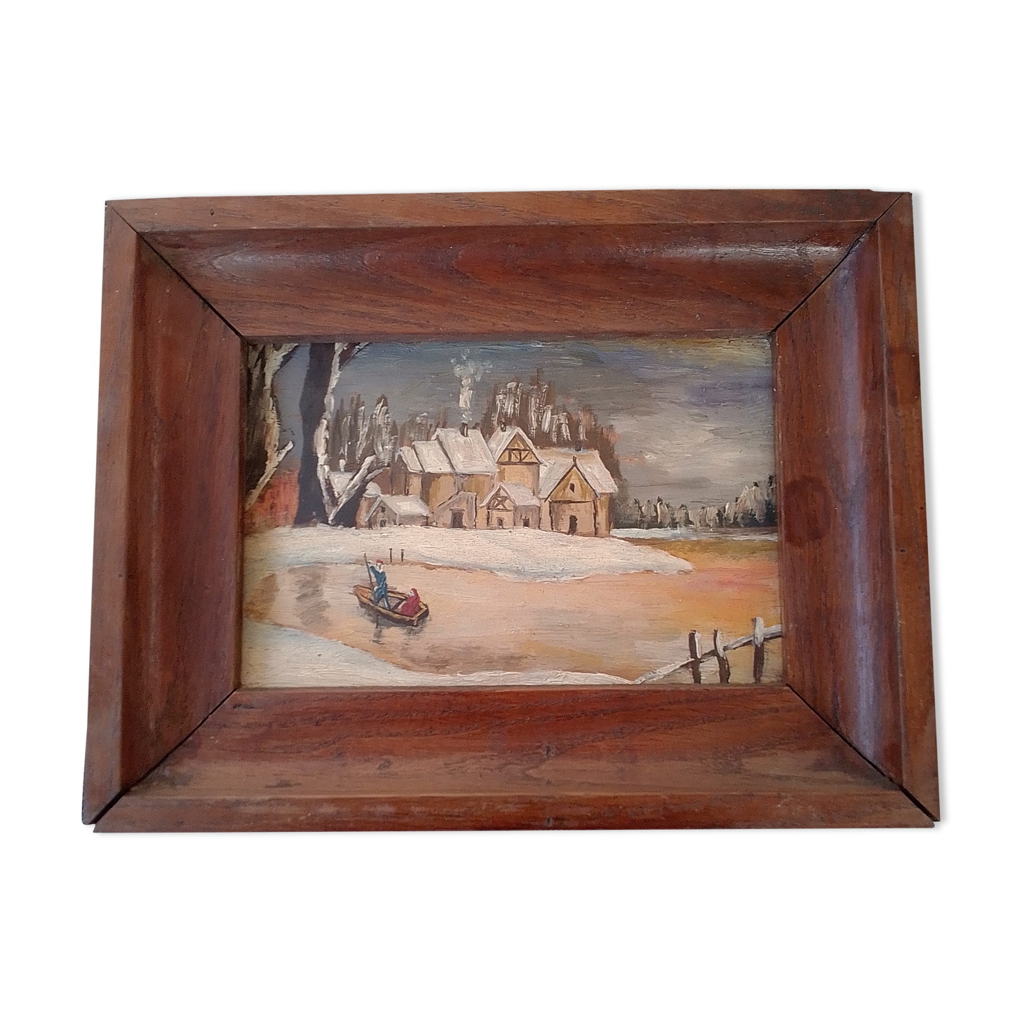 Tableau huile sur toile paysage enneigé