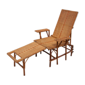 Antique rattan chaise longue, Chilean, rattan deckchair, folding backrest, removable footrest
