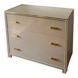 Commode Pierre Vandel 1970-1980 écru/dorée