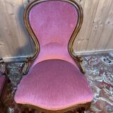 Pair of Louis Philippe armchairs in walnut and pink velvet.