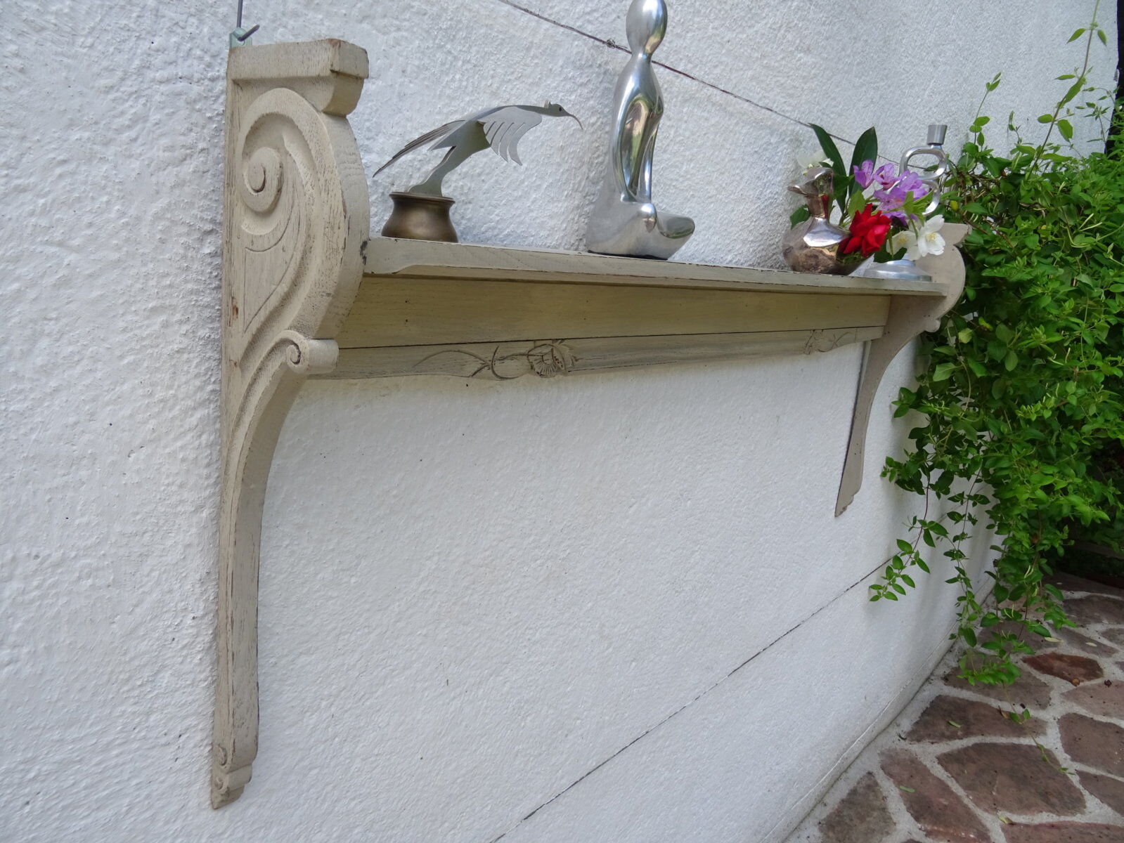 Shabby chic wall shelf in solid oak