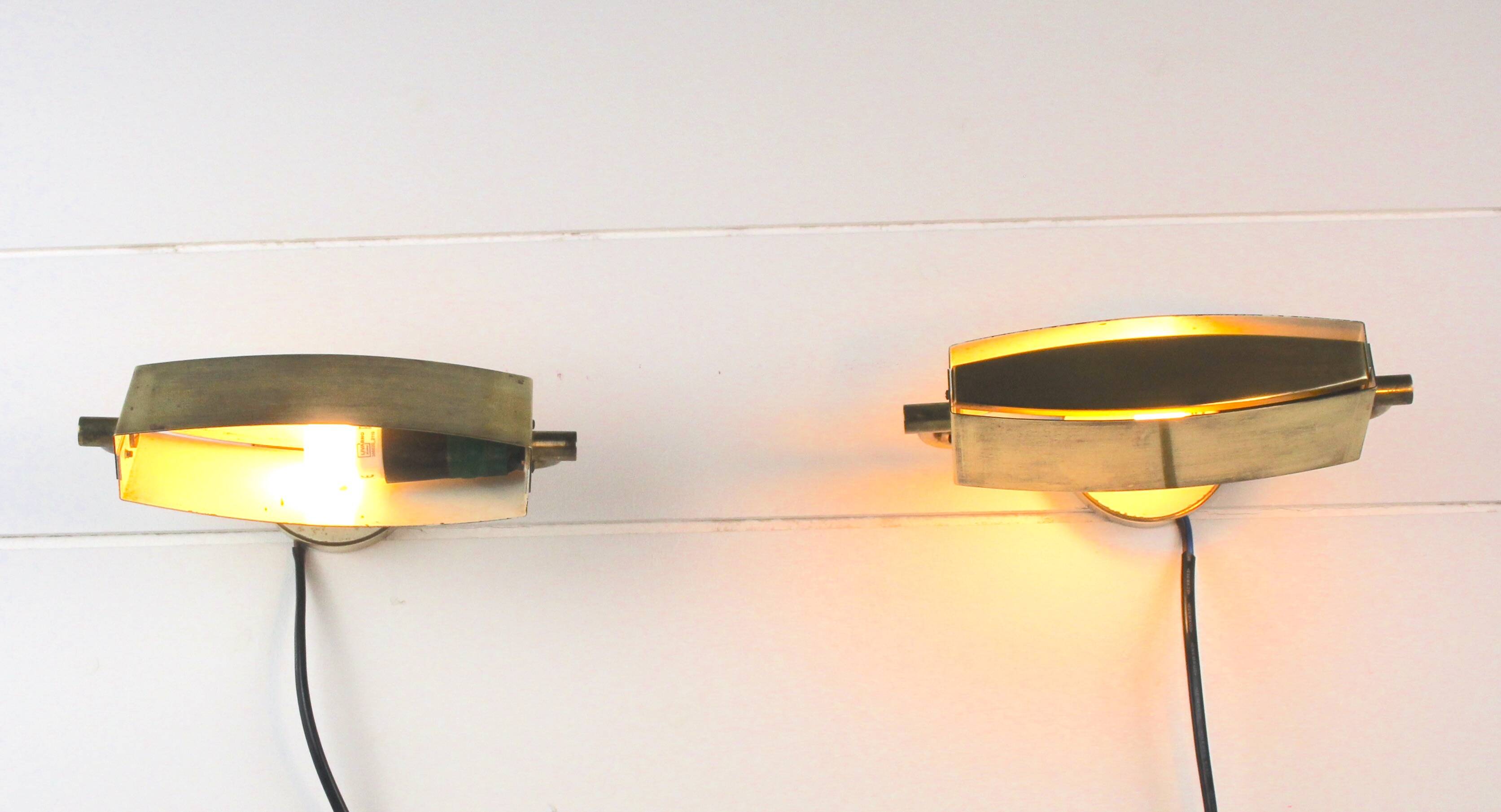 Pair of brass wall lights, Lita, France, 1970s