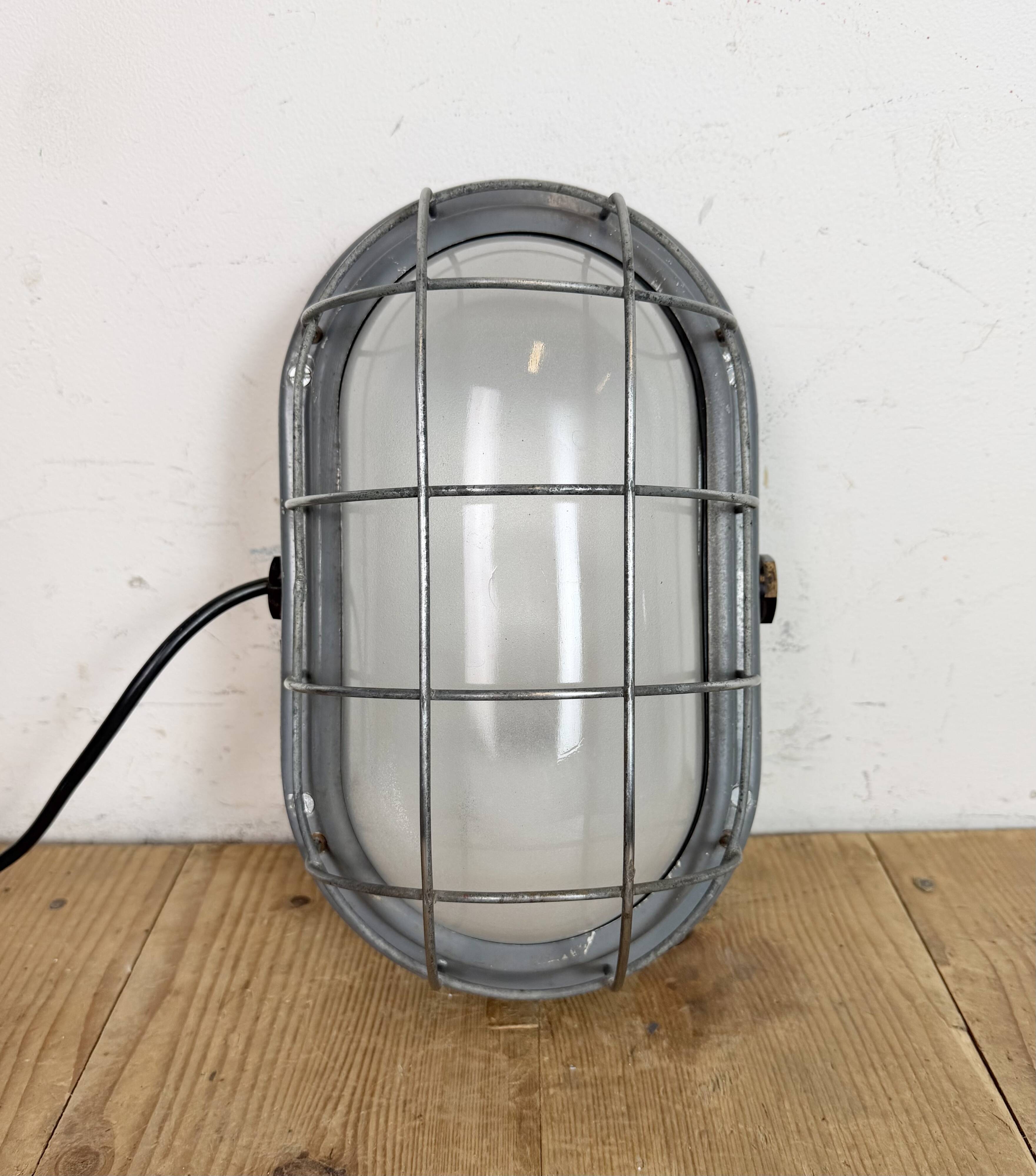 Industrial Grey Wall Light with Milk Glass, 1970s