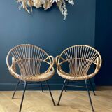Paire de fauteuils corbeille en rotin - vers 1960.