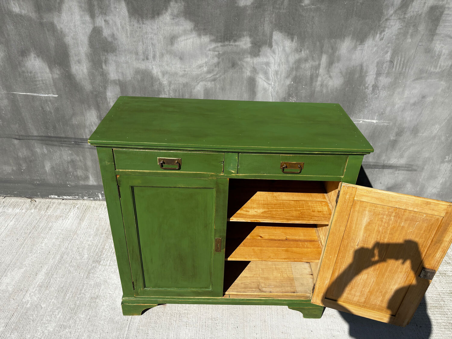 Antique green patinated wooden sideboard – chic country style