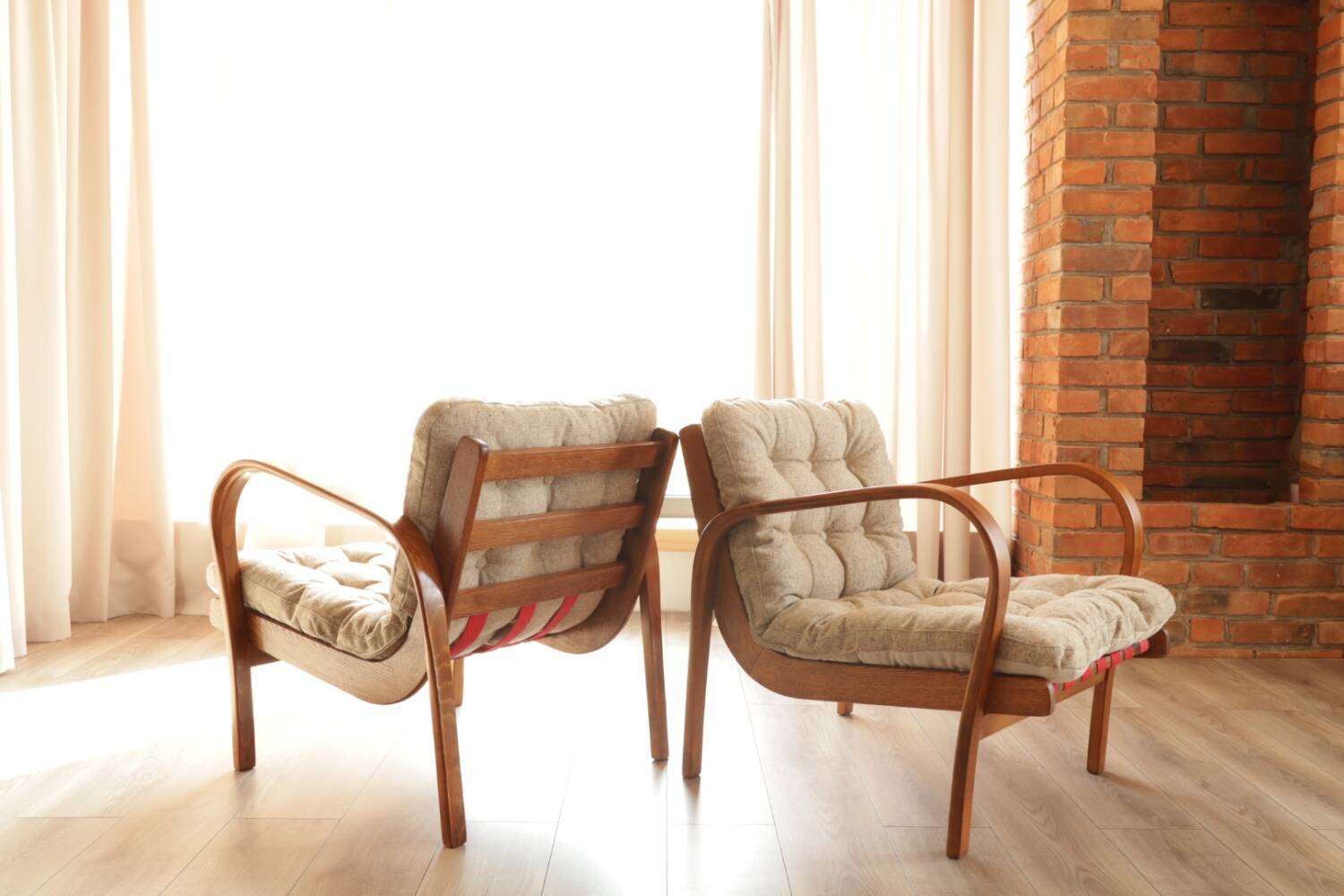Pair of vintage beige granola armchairs from the 1950s