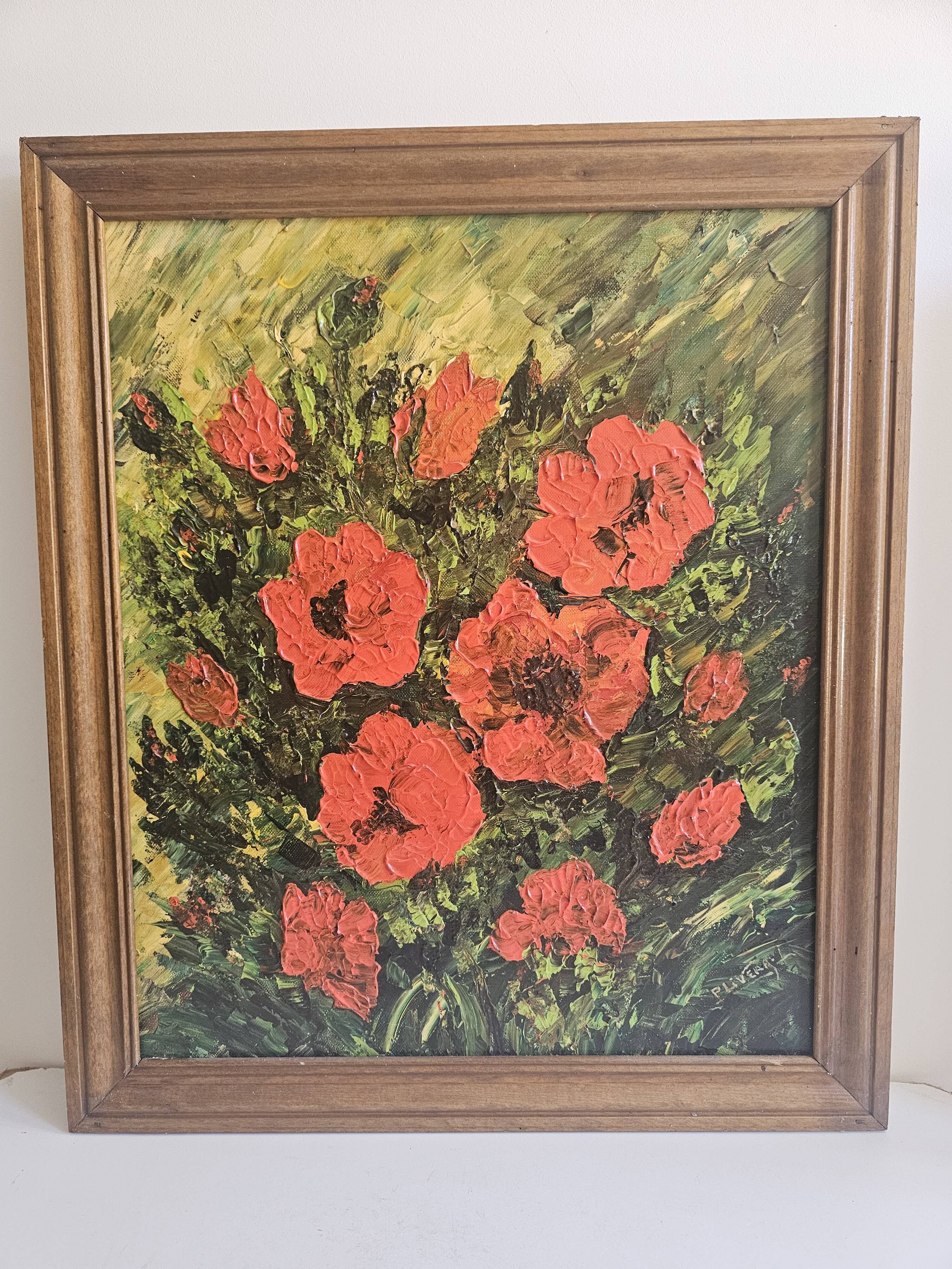 Oil on Canvas Still Life Flowers Poppies Signed P Livera