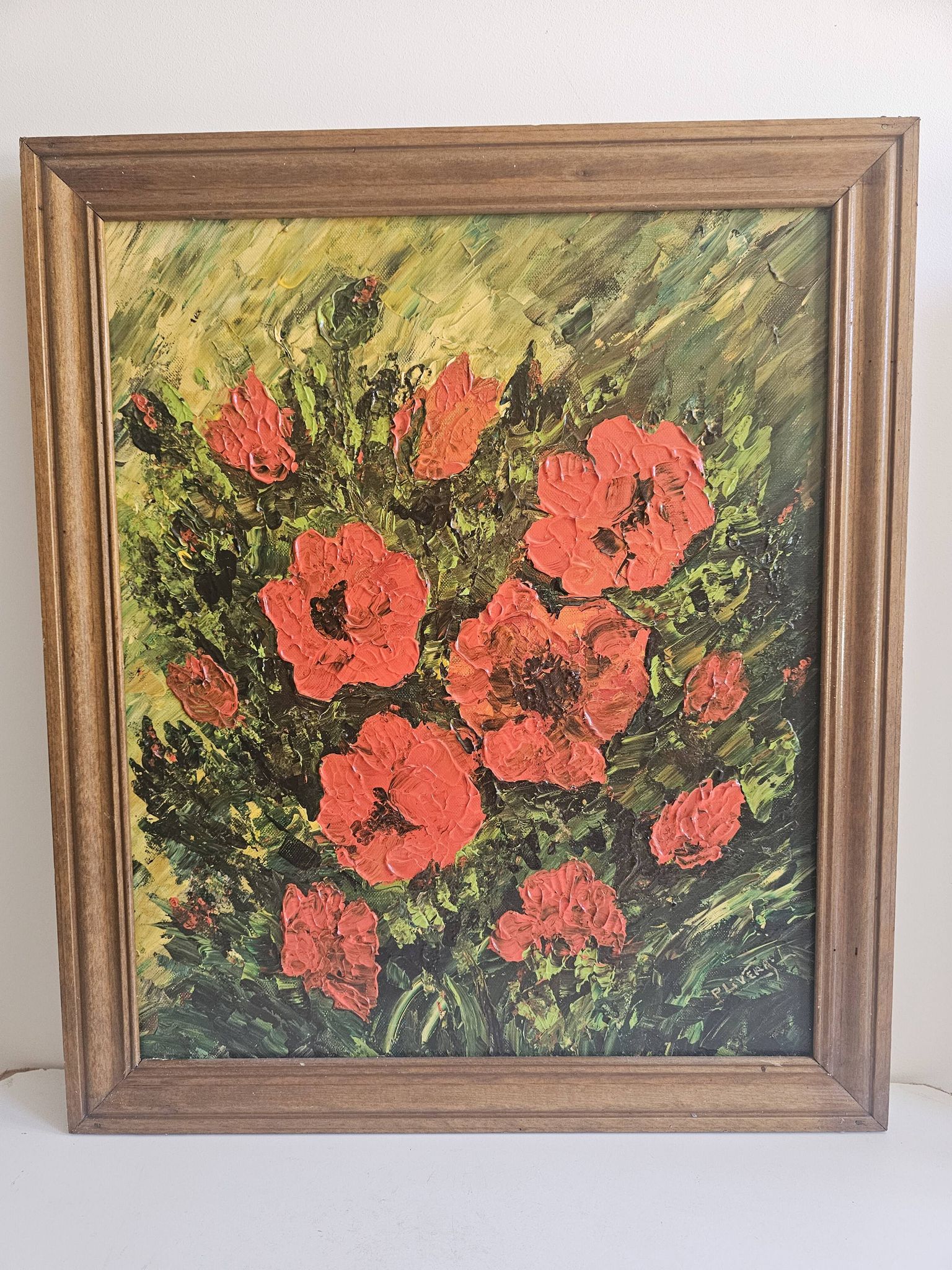 Tableau Huile sur Toile Nature morte fleurs Coquelicots Signé P Livera