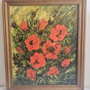 Tableau Huile sur Toile Nature morte fleurs Coquelicots Signé P Livera