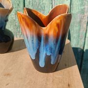 "Pair of vintage glazed ceramic vases – blue flamed glaze – ann"