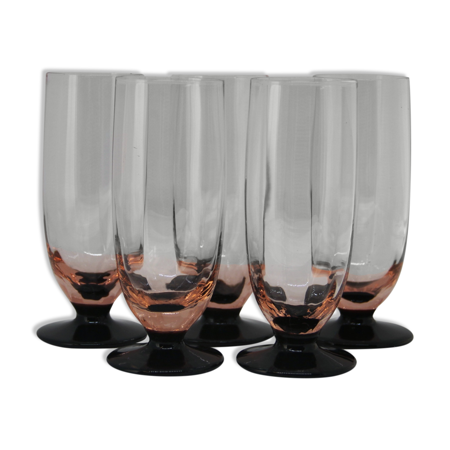 Lot of 5 pink and black champagne flutes