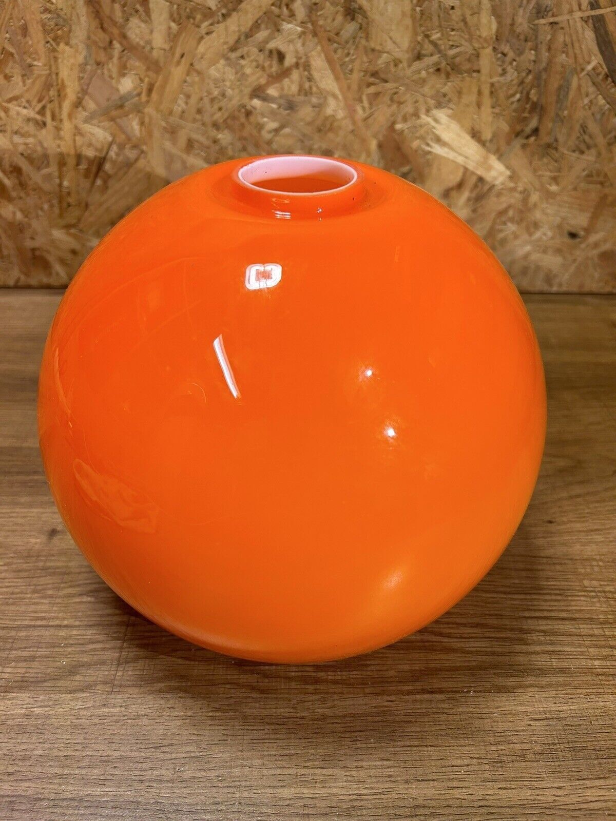 Large orange and white opaline globe, 70's, vintage, space age, pop