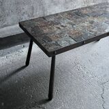 Brutalist coffee table in metal and lava stone, 1960s