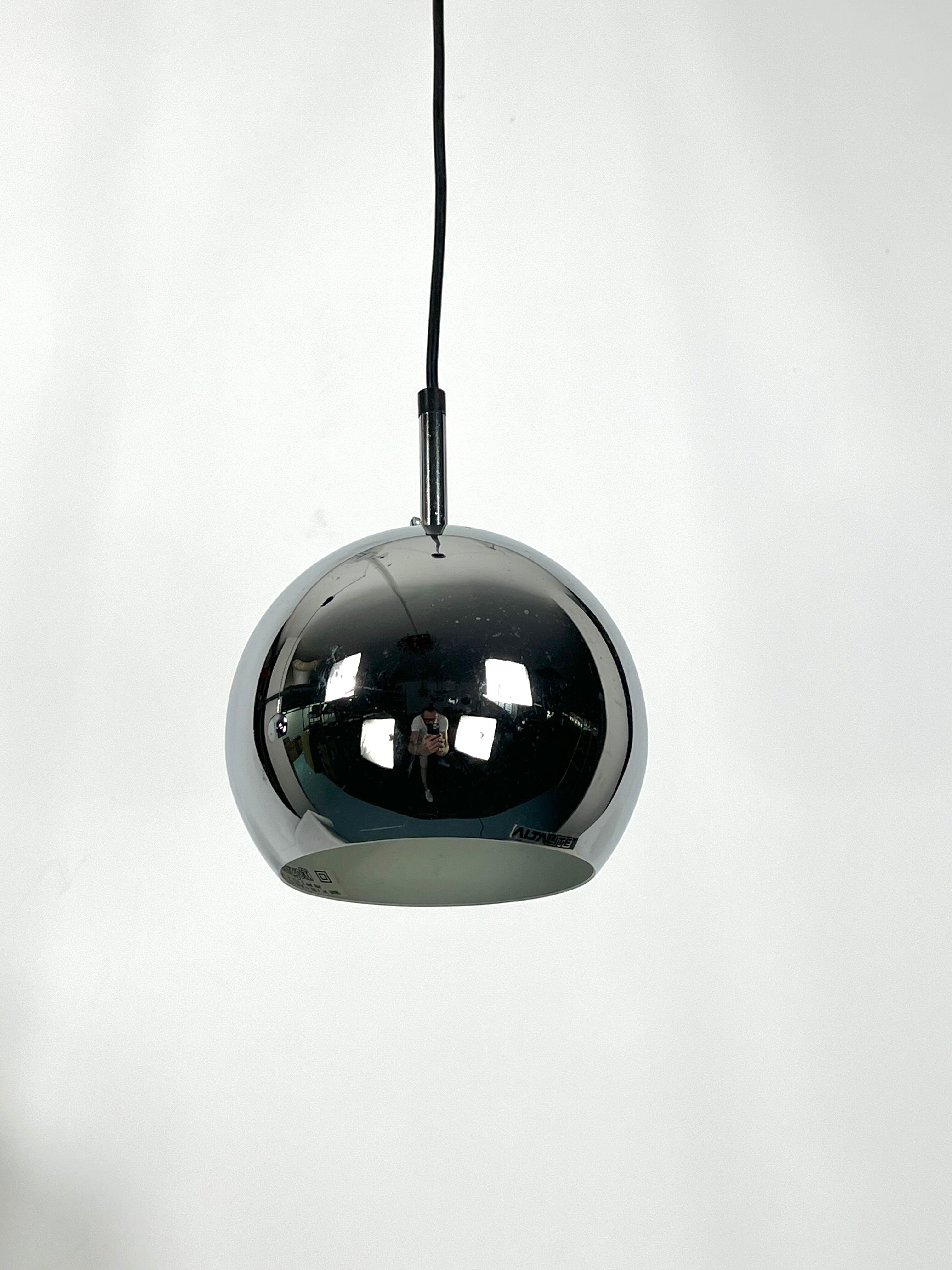 Targetti, set of two chrome sphere pendant lamps from 70s