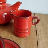 Red ceramic tea service