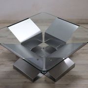 Square Coffee Table In Steel And Glass, Italy 1970s